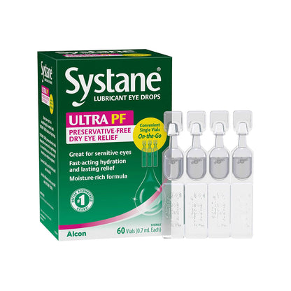 Systane® Ultra PF Preservative-Free Dry Eye Drops – 60 Single-Use Vials for Long-Lasting Relief