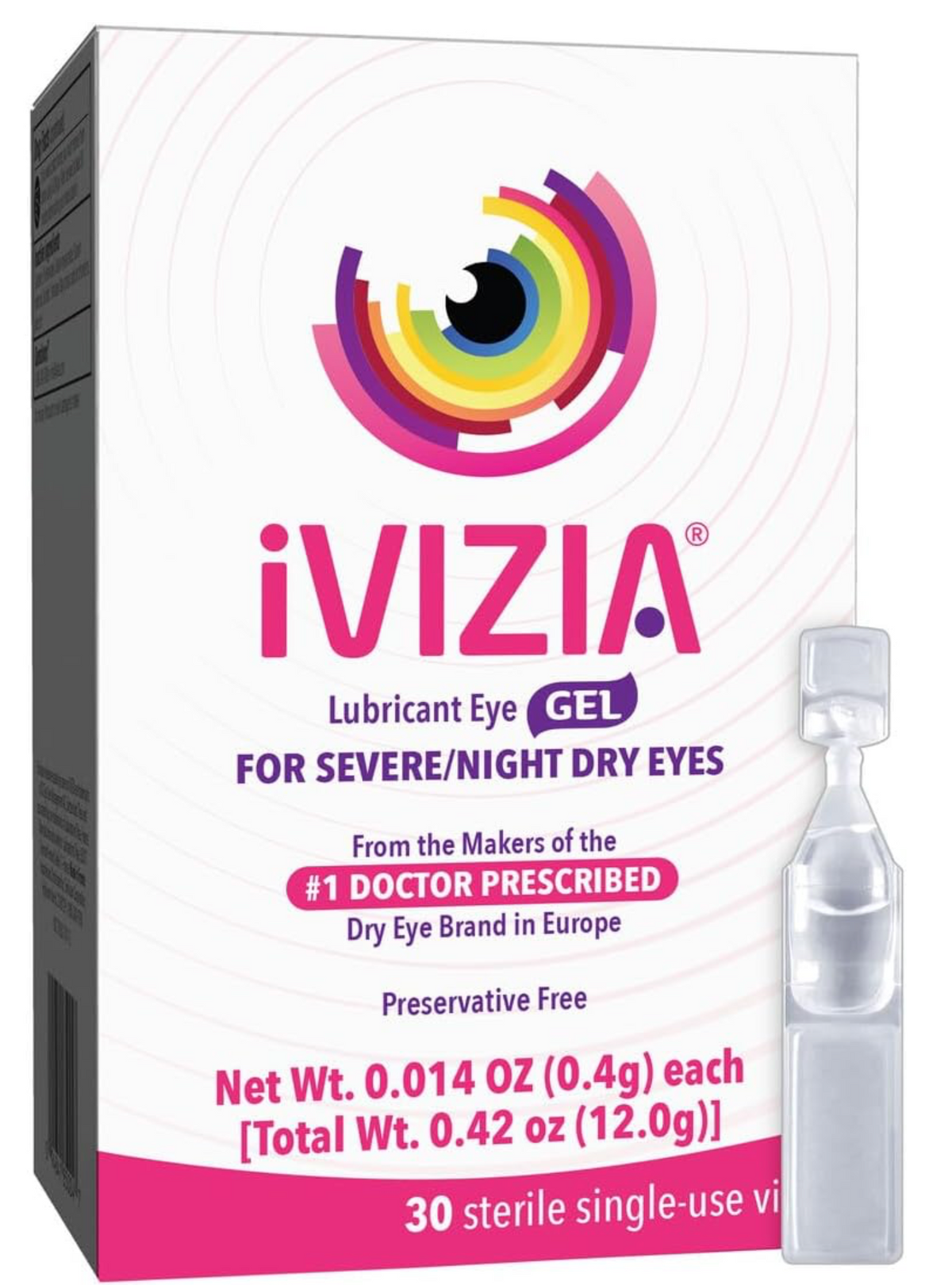 iVIZIA Lubricant Eye Gel for Severe Dry Eye & Overnight Relief – Preservative-Free, 30 Sterile Single-Use Vials